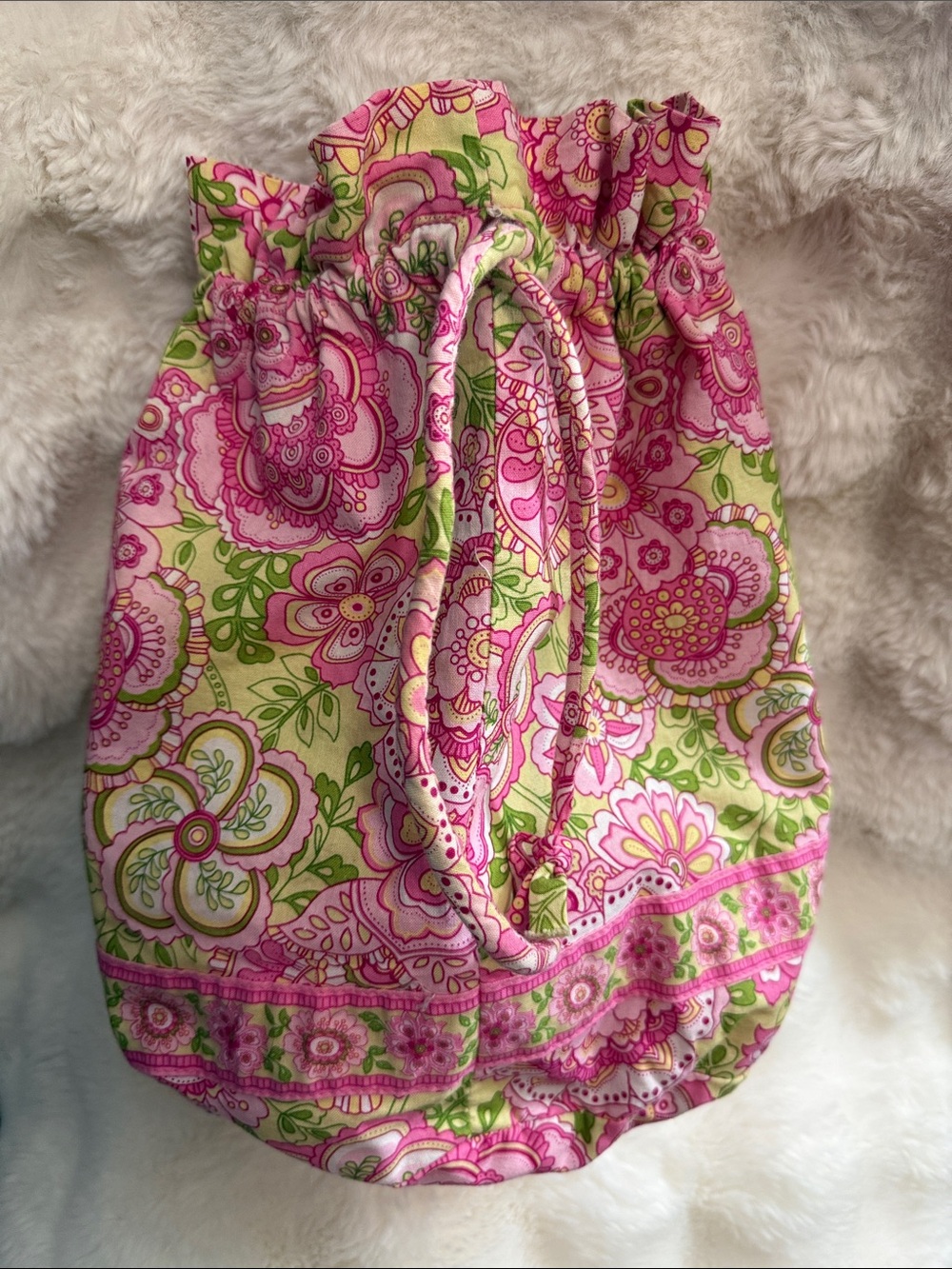 Vera Bradley Petal Pink Y2K Floral Drawstring Travel Pouch Lined Ditty Bag